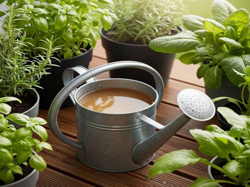 Image d'un arrosoir avec du jus de Bokashi dilué, prêt à être utilisé pour arroser des plantes.