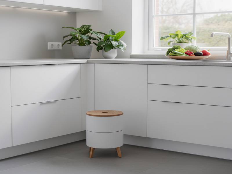 Petit lombricomposteur design dans une cuisine moderne