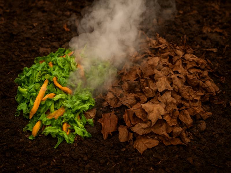 Un tas de compost chaud et fumant, signe d'une décomposition rapide et efficace