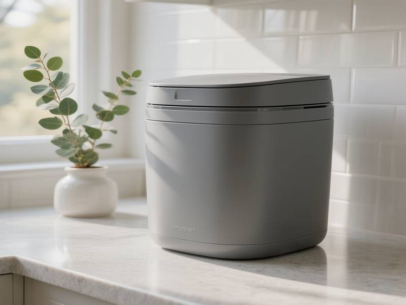 Un composteur de cuisine moderne sur un plan de travail