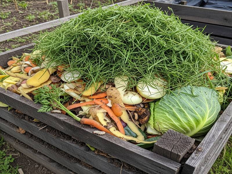 Épluchures de légumes et tonte de gazon fraiche