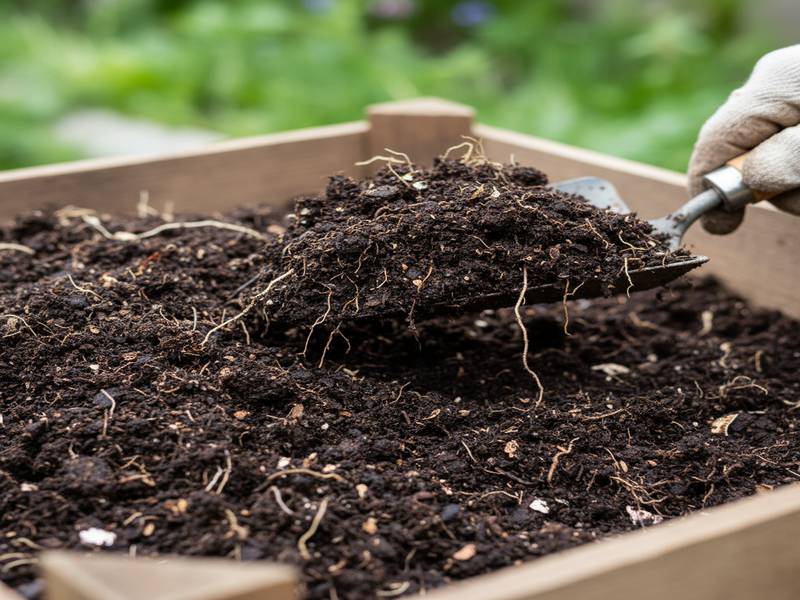 Terreau de compost mûr et sombre, prêt à être utilisé