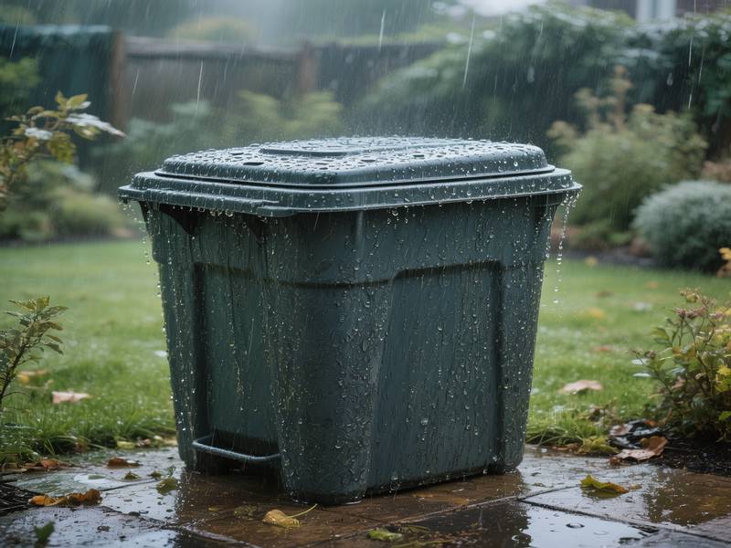 Composteur sous la pluie, avec un couvercle pour le protéger
